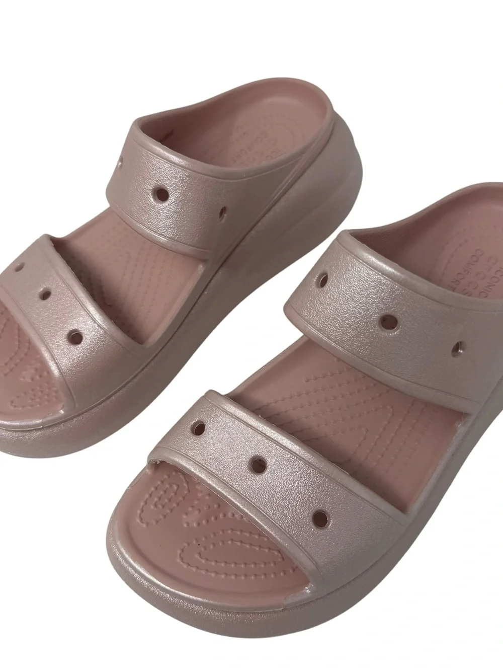 Crocs Classic Crush Womens Size 9 Pink Clay Argile Rose Shimmer platform Sandals
